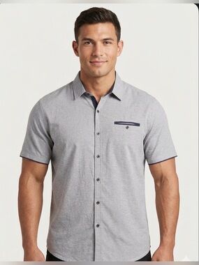 Craft + Flow Gray Short Sleeve Button Down Shirt Men’s Size XL (A655)